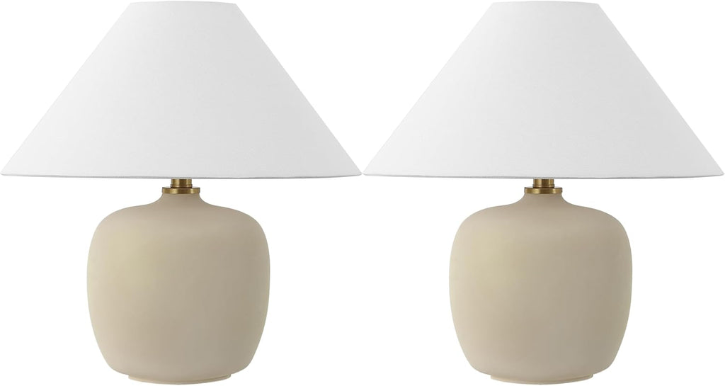 JONATHAN Y 18.25' Matte Cream Minimalist Table Lamps Set of 2 for Bedroom, White Linen Shade, Modern Scandinavian Bedside Lamps for Living Room Nightstand, LED Bulbs Included (JYL5600B-SET2)