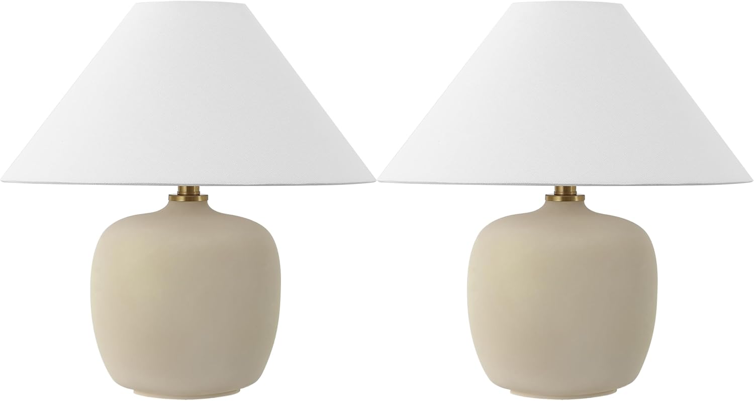 JONATHAN Y 18.25' Matte Cream Minimalist Table Lamps Set of 2 for Bedroom, White Linen Shade, Modern Scandinavian Bedside Lamps for Living Room Nightstand, LED Bulbs Included (JYL5600B-SET2)