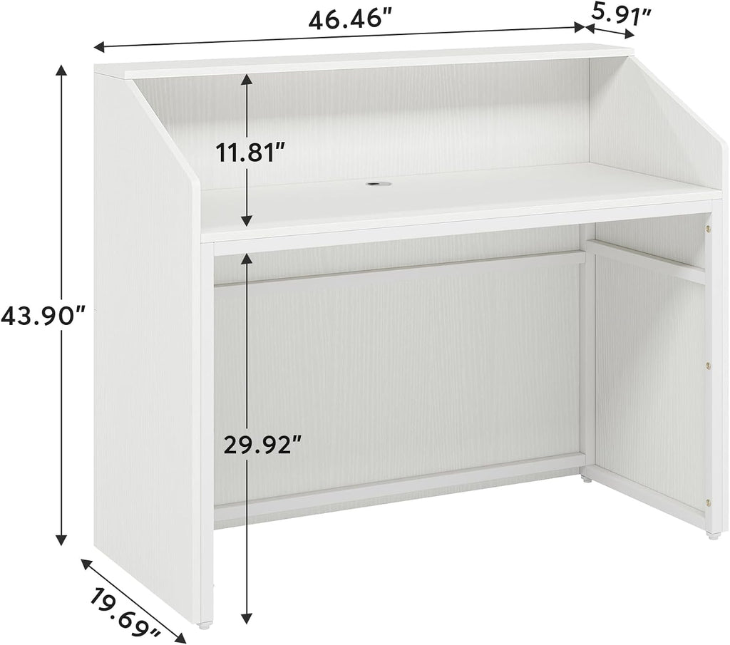 Tribesigns Reception Desk with Counter, Modern Front Desk Reception Room Table with Cable Grommet, 47 inch Retail Counter for Checkout, Lobby, Beauty Salon, Home Office Desk, White