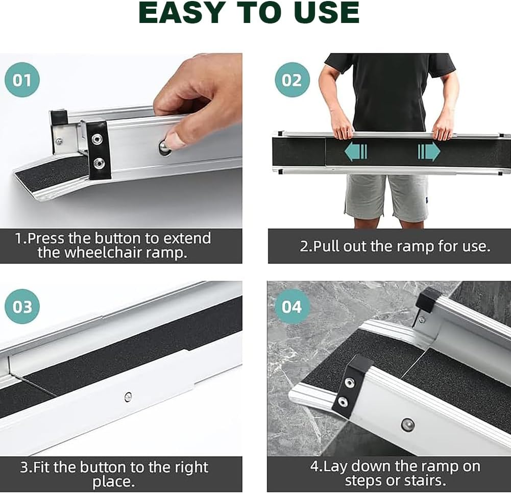 Heavy Duty Non-Slip Aluminum Telescopic Ramp (2 Pieces), Disability Wheelchair Mobility Portable Ramp, Suitable for Manual Wheelchairs, Heavy-Duty Scooters, Electric Wheelchairs,5ft