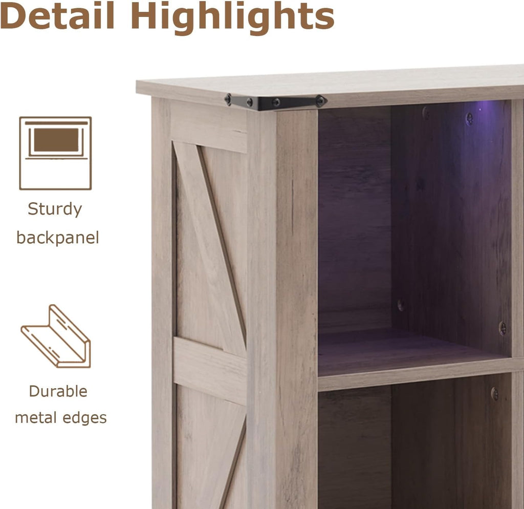 6 Cube Bookcase, Wooden Cube Storage Organizer Shelf, Grey Horizontal Book Shelf with LED Lights, Freestanding Display Cabinet for Living Room, Bedroom, Home Office