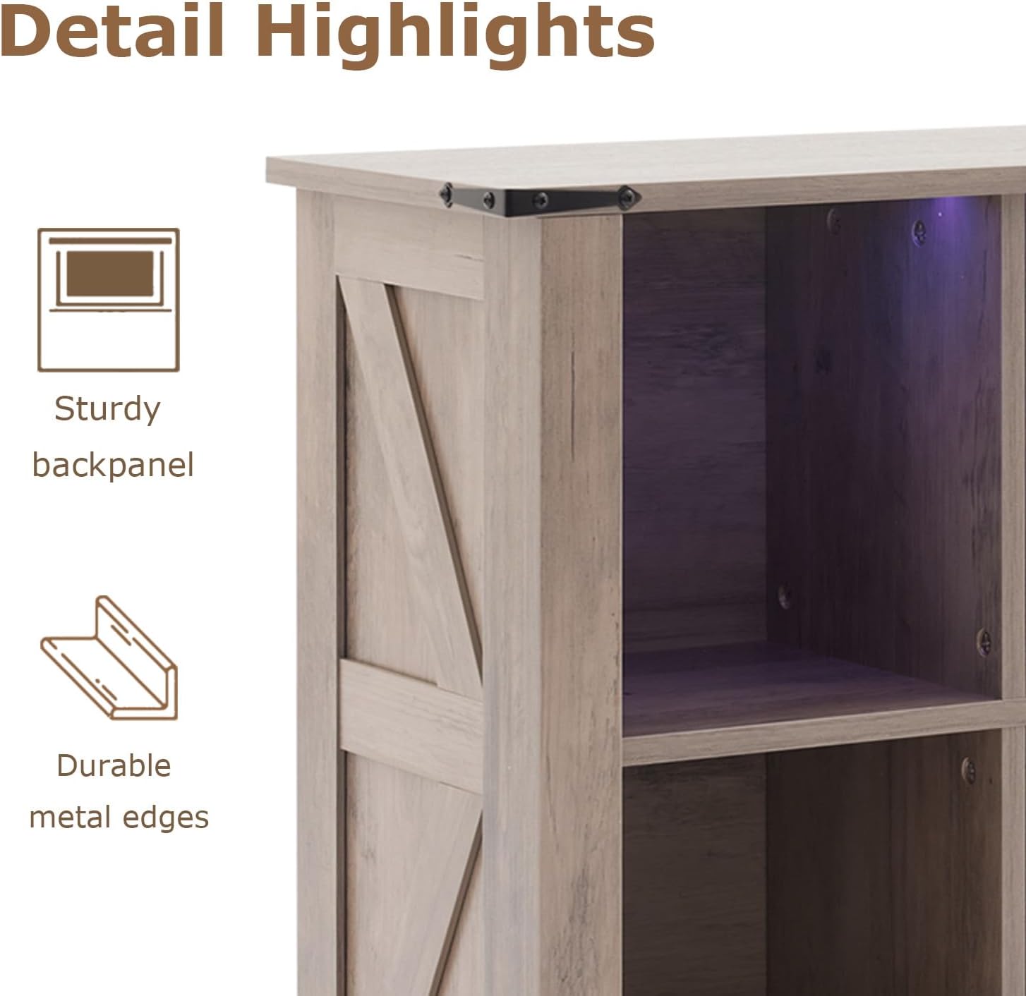 8 Cube Bookcase, Wooden Cube Storage Organizer Shelf, Grey Horizontal Book Shelf with LED Lights, Freestanding Display Cabinet for Living Room, Bedroom, Home Office