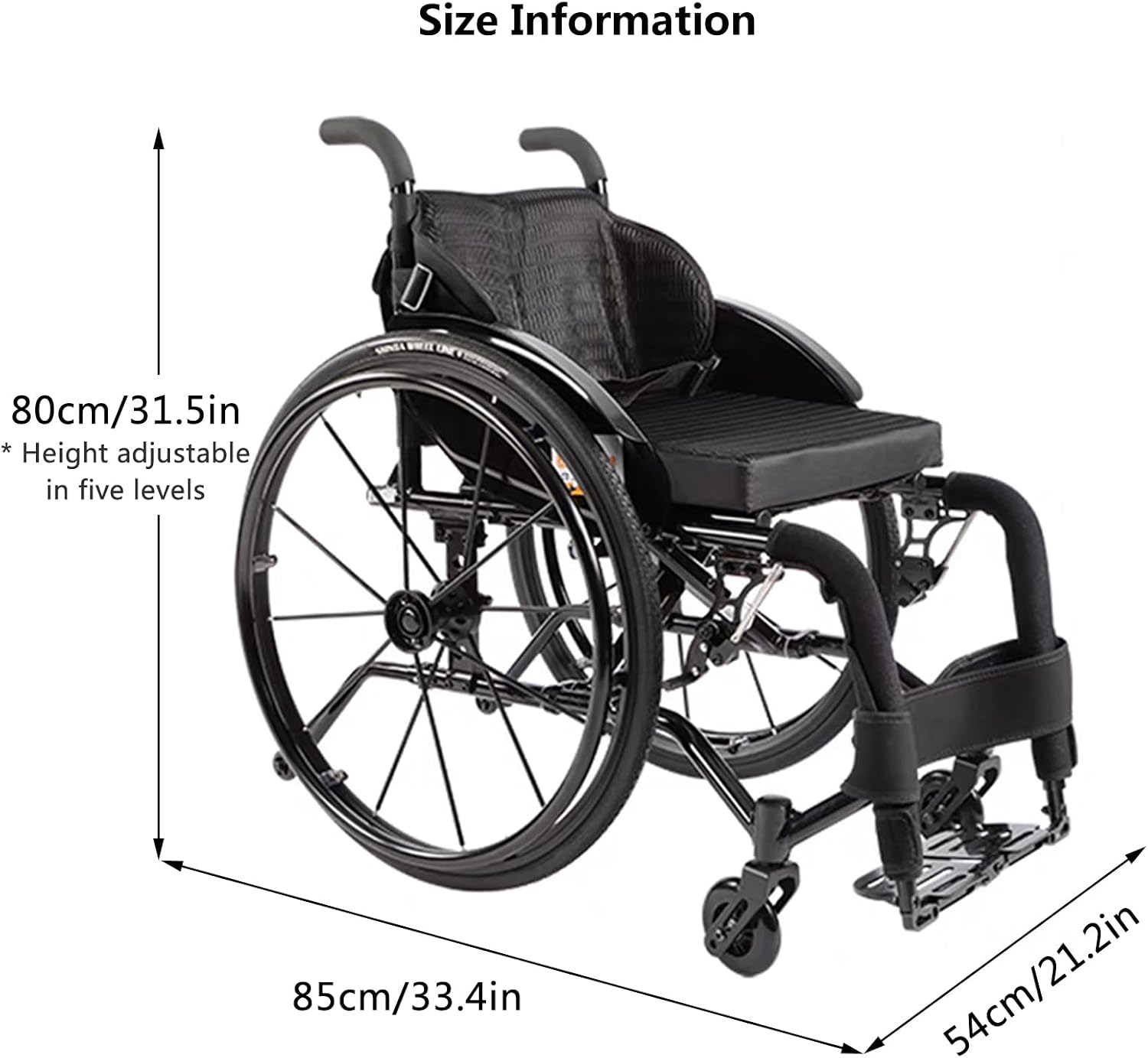 Lightweight Sports Wheelchair,Aluminum Alloy Wheelchair,Sports Folding Transport Wheelchair,Adult Self-propelled Portable Wheelchair,Handbrakes Quick Release Rear Wheels Anti-Tip Wheels(Black,38cm/15i
