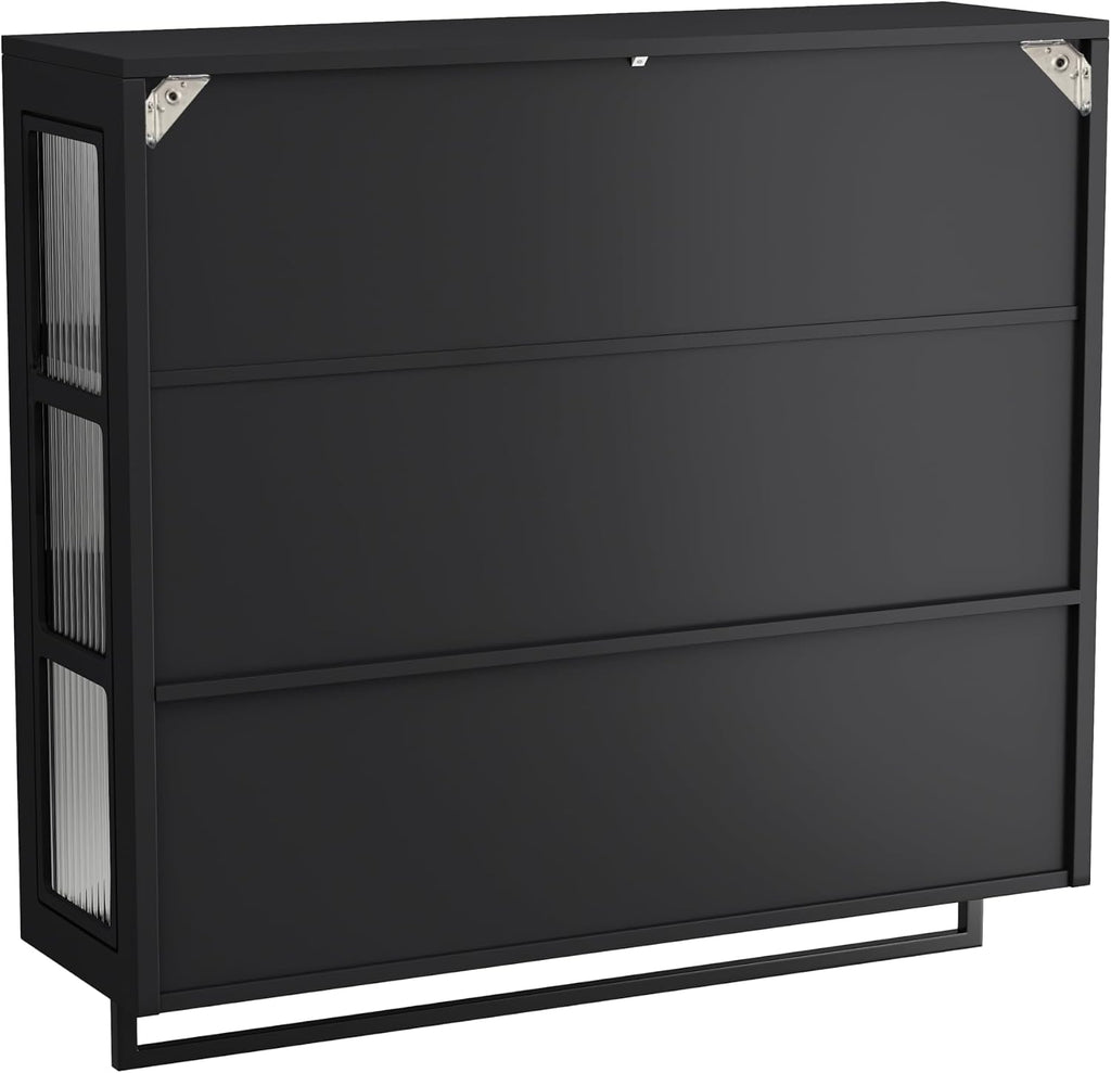 Bathroom Medicine Cabinet Wall Mount with Tempered Glass Doors Open and Hidden Storage Towel Bar for Bathroom Over The Toilet Laundry Room Kitchen