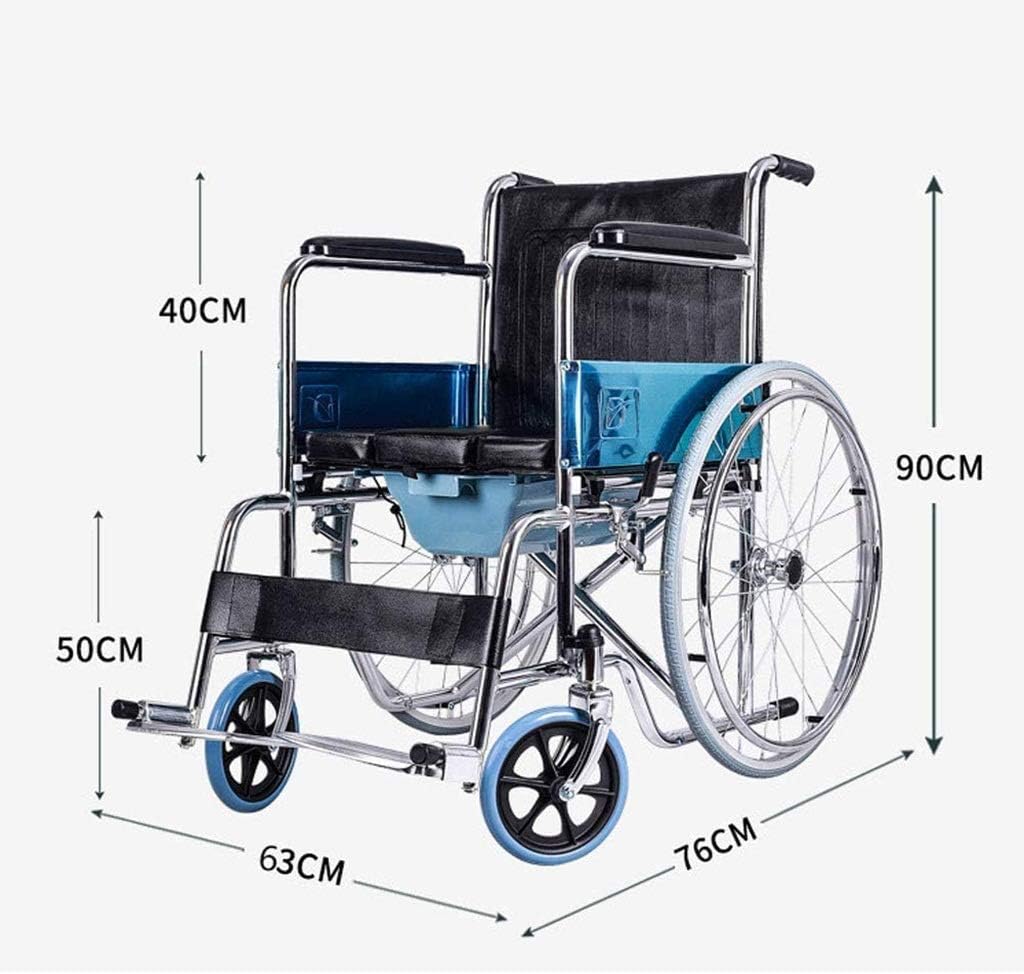 Wheelchair Folding Light, Self-Propelled with Toilet Adjustable Foot Pedal Pneumatic Tire Sturdy and Stable Elderly/Disabled Trolley Scooter,Portable