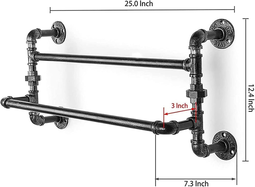 Towel Rail Pipe Black Towel Bar Wall Mounted Extra Long Bathroom Hardware,Double Towel Bar Oil Rubbed Bronze,Industrial Pipe Towel Bar Wall Mounted Hand Towel Bars 25inch