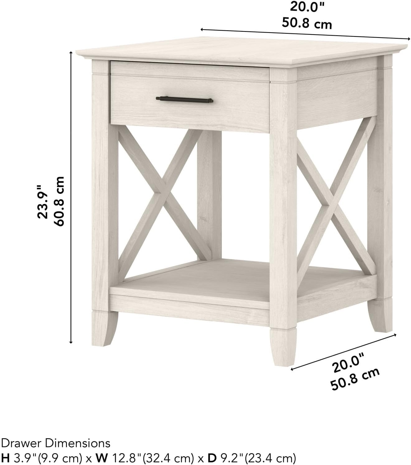 Bush Home End Table with Drawer, Nightstand with Storage, Living Room and Bedroom Furniture, Key West Collection, Linen White Oak