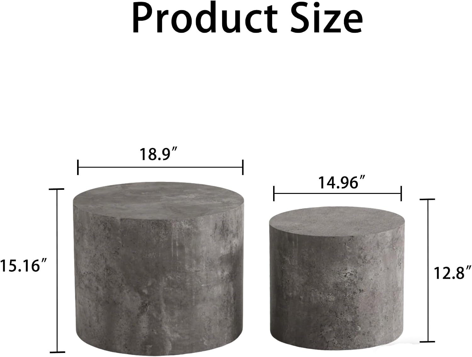 WILLIAMSPACE Nesting Coffee Table Set of 2, Matte Grey Round Wooden Coffee Tables Modern Circle Center Table for Small Space Living Room Bedroom Accent End Side Table, No Assembling (Stone Gray)