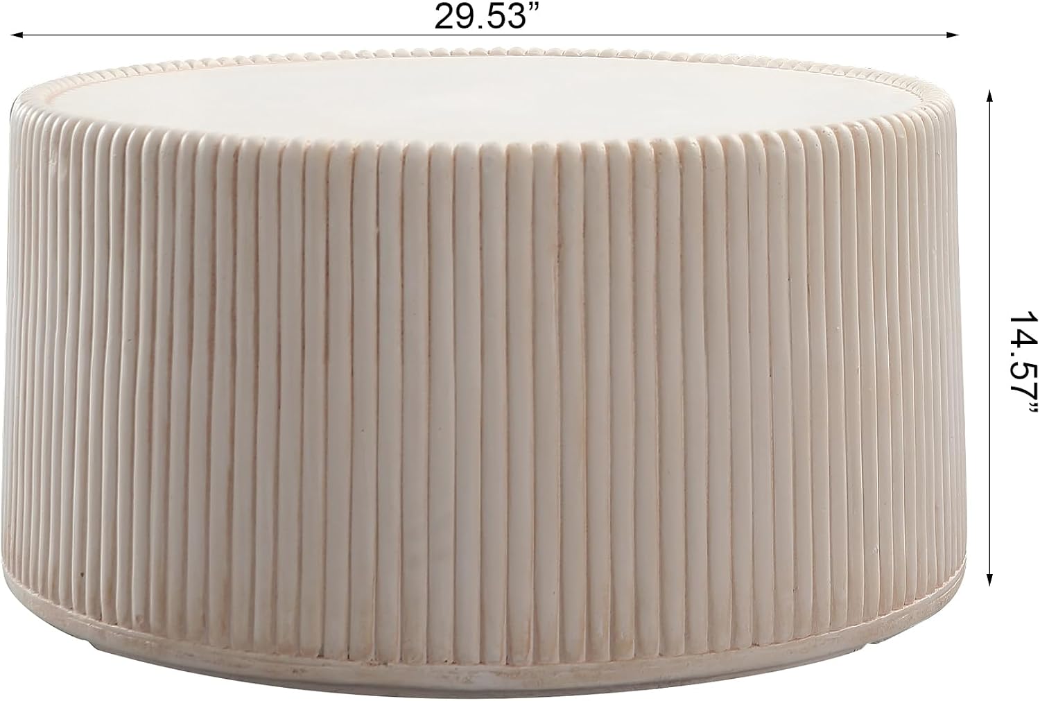 Off-White MGO Round Coffee Table for Indoors and Outdoors, 29.53' Mid-Century Modern Magnesium Oxide Fluted Drum Coffee Table, Circle Cocktail Tea Table for Living Room, No Assemble
