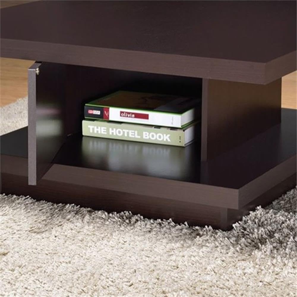 BOWERY HILL Square Pedestal Storage Coffee Table, Cappuccino Finish, 35.5 in x 35.5 in, Contemporary Design, Includes Storage Compartment, Ideal for Living Room