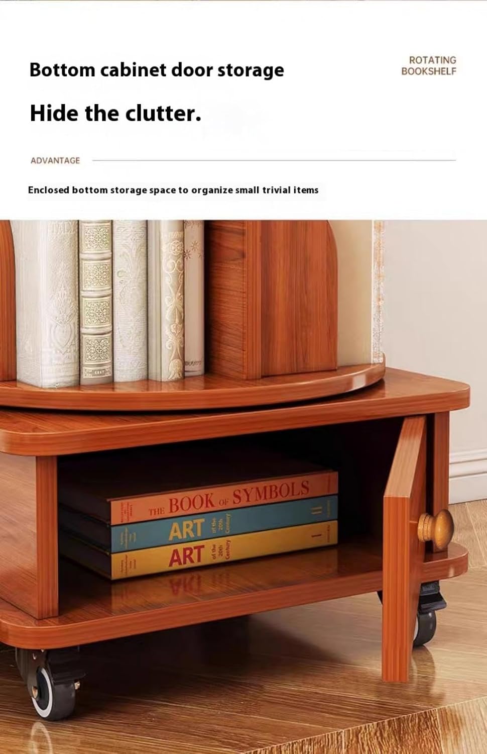 KEIKI 6 Tie Rotating Bookshelf with Drawers On Wheel, Corner Bookcase Display Shelf, 360 Display Corner Bookshelf for Bedroom, Living Room, Study Room, Walnut Brown