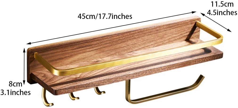 Floating Shelves Solid Wood Bathroom Shelf, Home Wall-Mounted Coat Rack, Bathroom Towel Bar, Modern Wall Decoration, Load Bearing 10kg (Color : Brown, Size : 45 * 11.5cm)