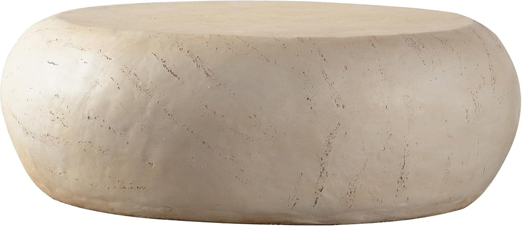 WILLIAMSPACE 35.43' Round Coffee Table Magnesium Oxide Center Table for Living Room, Mid-Century Modern Faux Stone Tea Table for Apartment, No Need Assembly - Amber, Beige