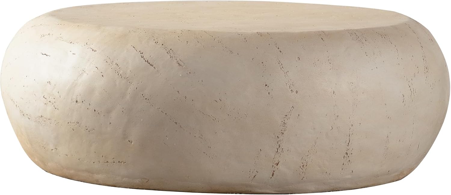 WILLIAMSPACE 35.43' Round Coffee Table Magnesium Oxide Center Table for Living Room, Mid-Century Modern Faux Stone Tea Table for Apartment, No Need Assembly - Amber, Beige
