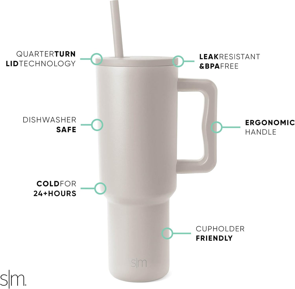 Simple Modern 40 oz Trek Tumbler with Handle and Straw Lid | Cup Holder Friendly Insulated Stainless Steel Travel Mug | Almond Birch (Pack of 12)