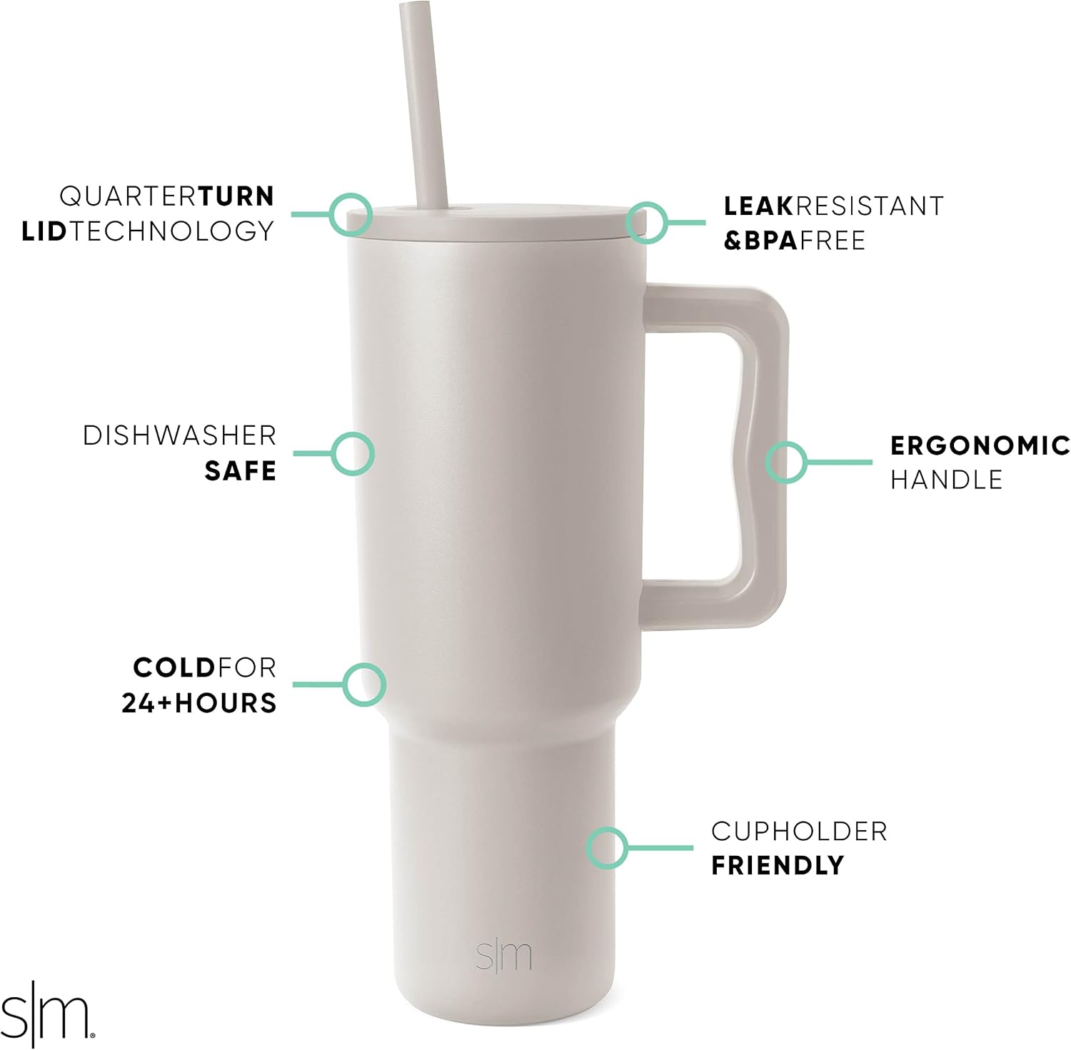 Simple Modern 40 oz Trek Tumbler with Handle and Straw Lid | Cup Holder Friendly Insulated Stainless Steel Travel Mug | Almond Birch (Pack of 12)