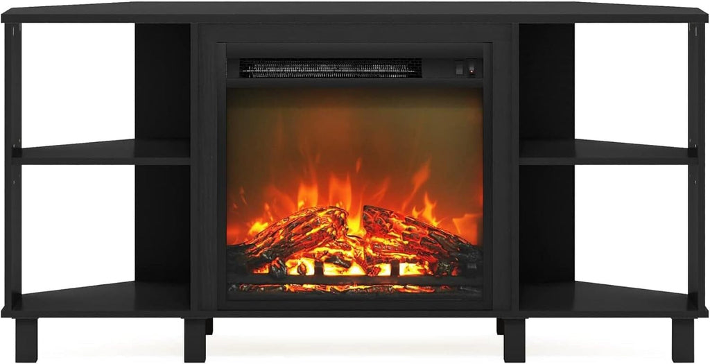 HomeStock Electric Fireplace TV Stand - Corner Entertainment Center for TVs up to 55 Inch Americano and Black/Corner with Legs