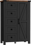 VVFLU Farmhouse White Dresser for Bedroom with 4 Drawers and 2 Barn Doors, Black Wood Chest of Drawers 47 Inch Wide, Large, Long, Adjustable Shelves, 5 Legs, Living Dining Room, Entryway, Hallway
