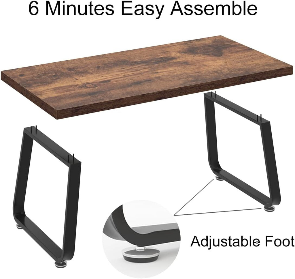HSH Rustic Coffee Table, Industrial Wood and Metal Center Table, Farmhouse Minimalist Oak Coffee Table for Living Room, Modern Rectangular Wooden Tea&Coffee Table for Bedroom Home, Rustic Brown, 39 In