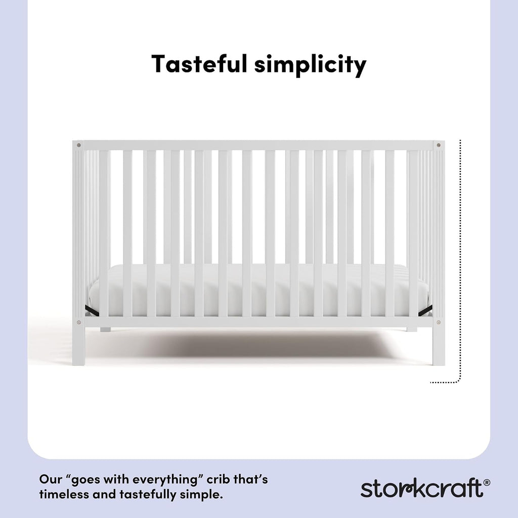 Storkcraft Morningside 5-in-1 Convertible Crib – GREENGUARD Gold Certified, Fits Standard Crib Mattress, Converts to Toddler Bed, Daybed and Full Bed, 4 Adjustable Mattress Heights (White)