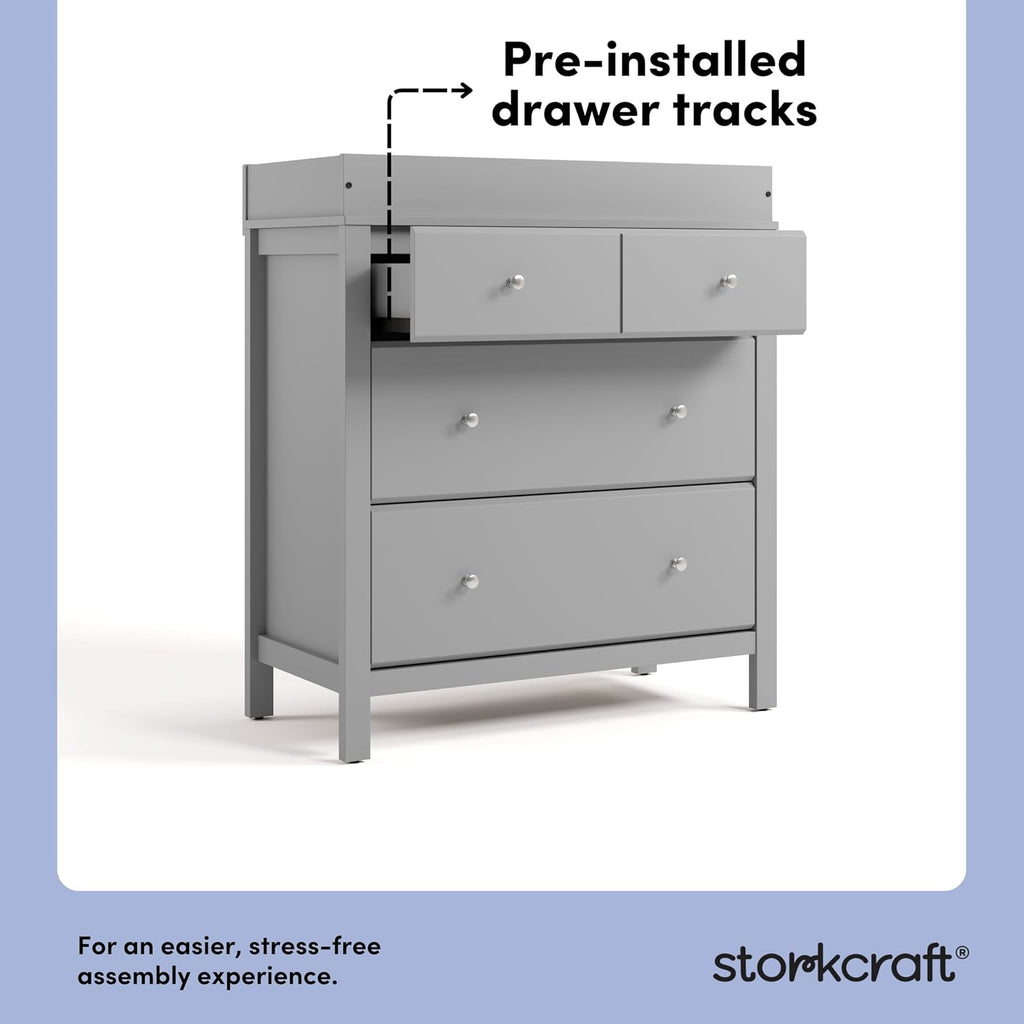 Storkcraft Horizon 3 Drawer Chest with Changing Topper (Pebble Gray) – GREENGUARD Gold Certified, Includes Removable Changing Table Topper, Chest of Drawers for Nursery & Kids Bedroom