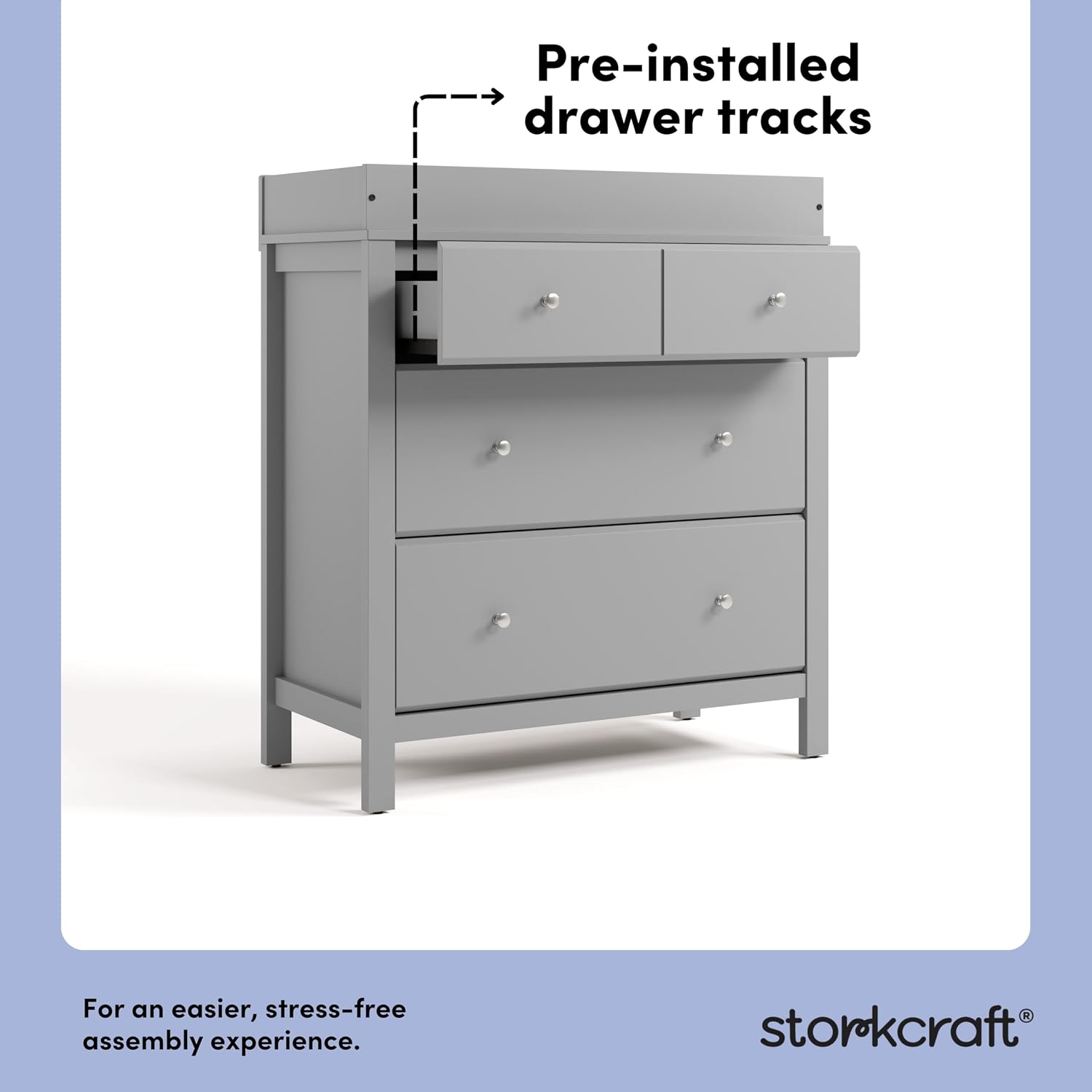 Storkcraft Horizon 3 Drawer Chest with Changing Topper (Pebble Gray) – GREENGUARD Gold Certified, Includes Removable Changing Table Topper, Chest of Drawers for Nursery & Kids Bedroom