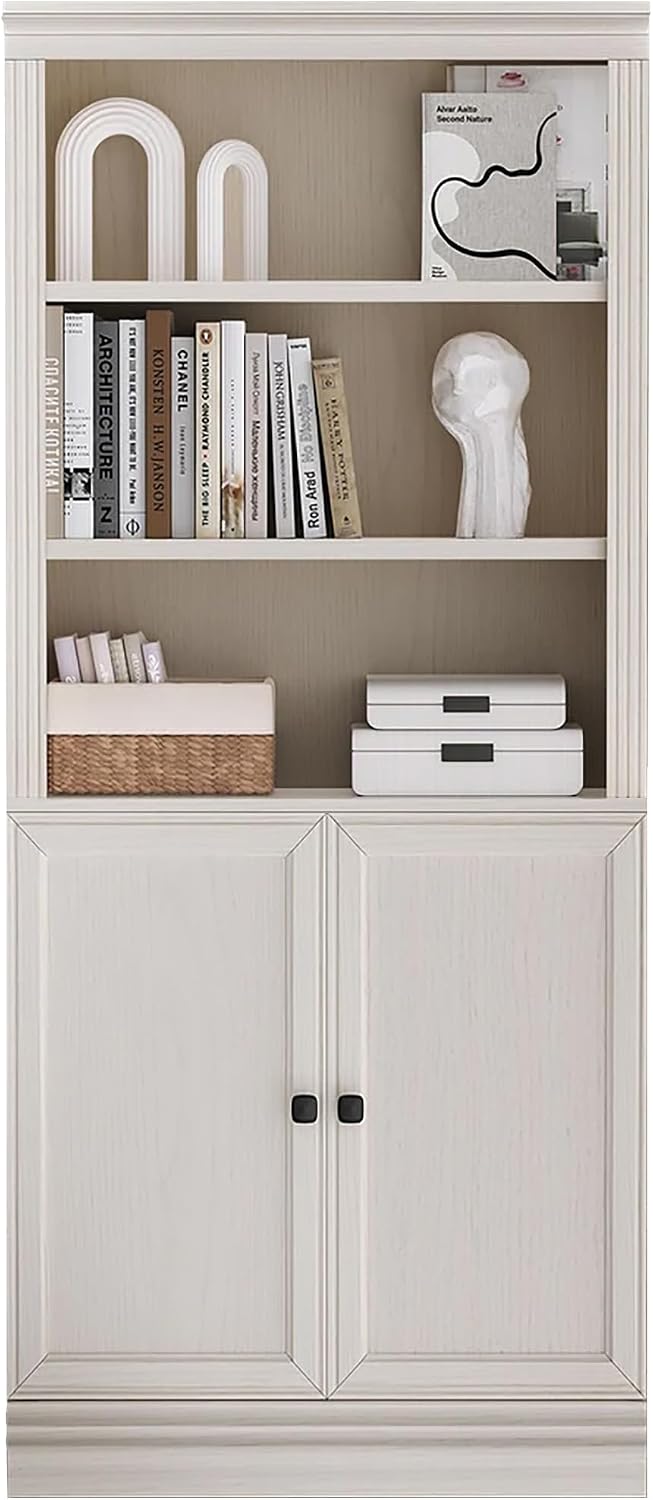 JAHRSTIM Halston Bookcase with Doors, 5-Tier Tall Storage Shelf, Adjustable Shelving Unit Closet Organizer and Storage for Living Room Home Office Bedroom, Modular Bookcase Bookshelf with Doors