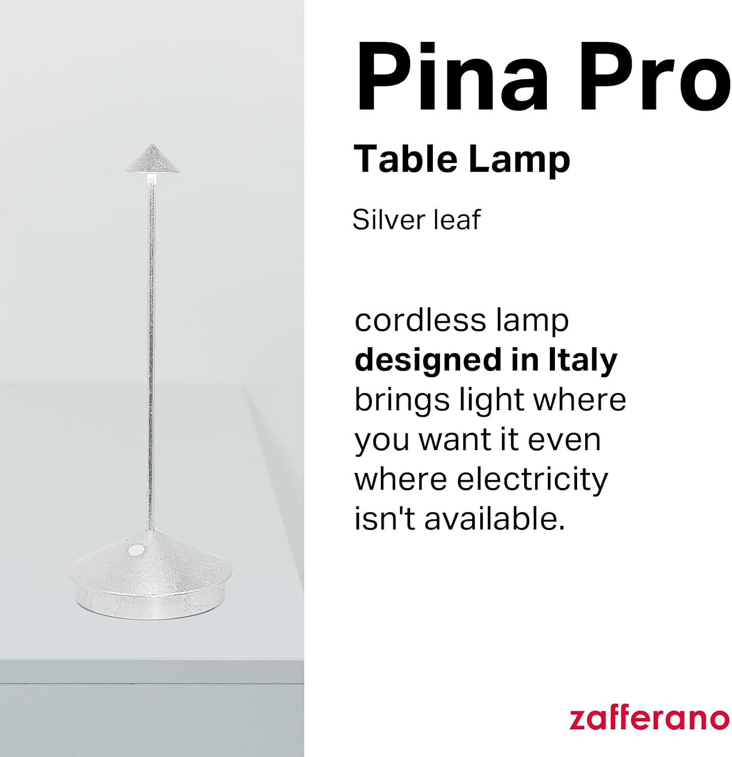 Zafferano, Pina Pro Lamp with Silver Leaf, Rechargeable Cordless Table Lamp with Touch Controls, Usable as an Indoor Lamp, Dimmer, 2200-3000 K, Height 11.4 Inches