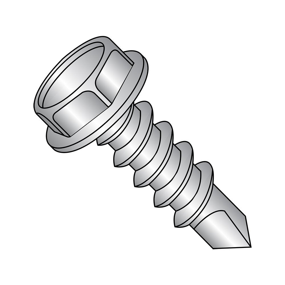 Small Parts 1412KW410 410 Stainless Steel Self-Drilling Screw, Plain Finish, Hex Washer Head, Hex Drive, #3 Drill Point, 1/4'-14 Thread Size, 3/4' Length (Pack of 25)