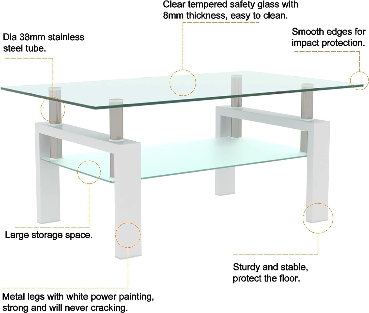 Living Room Tables Set,3 Piece Glass Coffee Table and End Tables Set for Living Room, Coffee Table Set with Tempered Glass Tabletop and Metal Frame for Apartment, Small Space, White