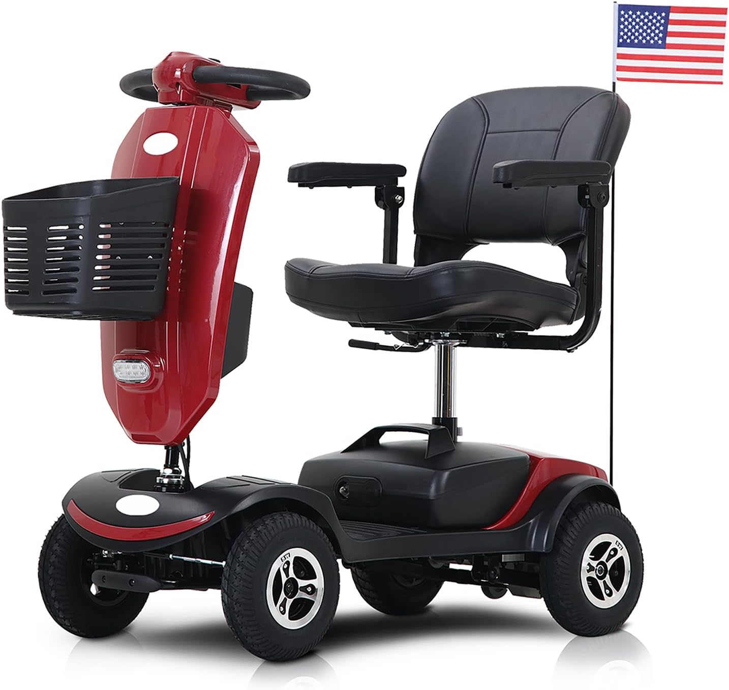 Mobility Scooters for Seniors & Adults 400 Lb Weight All Terrain,Heavy Duty 4-Wheel Powered Scooter,Foldable Mobile Disability Electric Wheelchair,Luxury Seat and Front Rear Led Lights,red