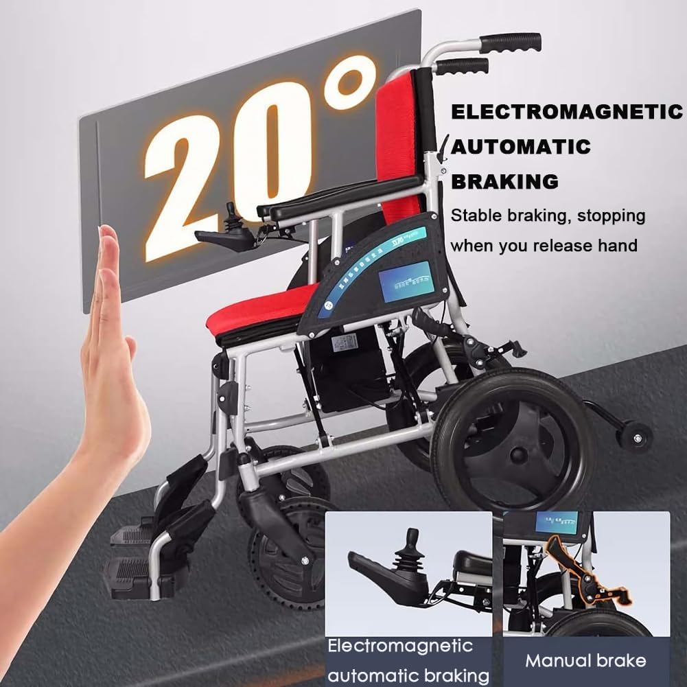 Lightweight Electric Wheelchair with Headrest, Foldable Adult Motorized Wheelchair, Aluminum Alloy Manual/Electric Transport Wheelchair, All-Terrain Travel Walker, Folding Power Wheelchair