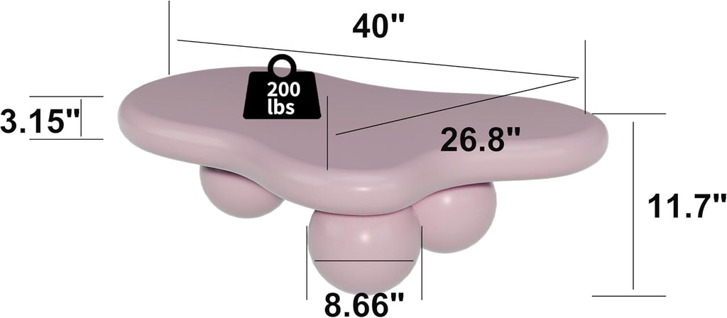 40' Cloud Coffee Table for Living Room Irregular Coffee Table Modern Low Coffee Tables Cute Center Table with 3 Ball Legs for Small Space Apartment Cream Pink