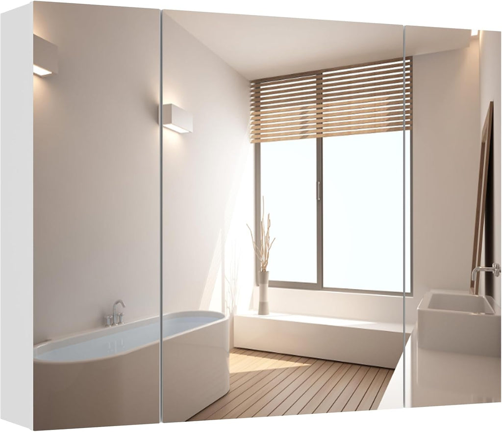 DICTAC Bathroom Medicine Cabinet with Mirrors 31.5x23.62 Inch Storage Cabinet with Mirror Wall Mounted Bathroom Mirror with Adjustable Storage Shelves and 3 Doors Mirror Medicine Cabinets for bathroom