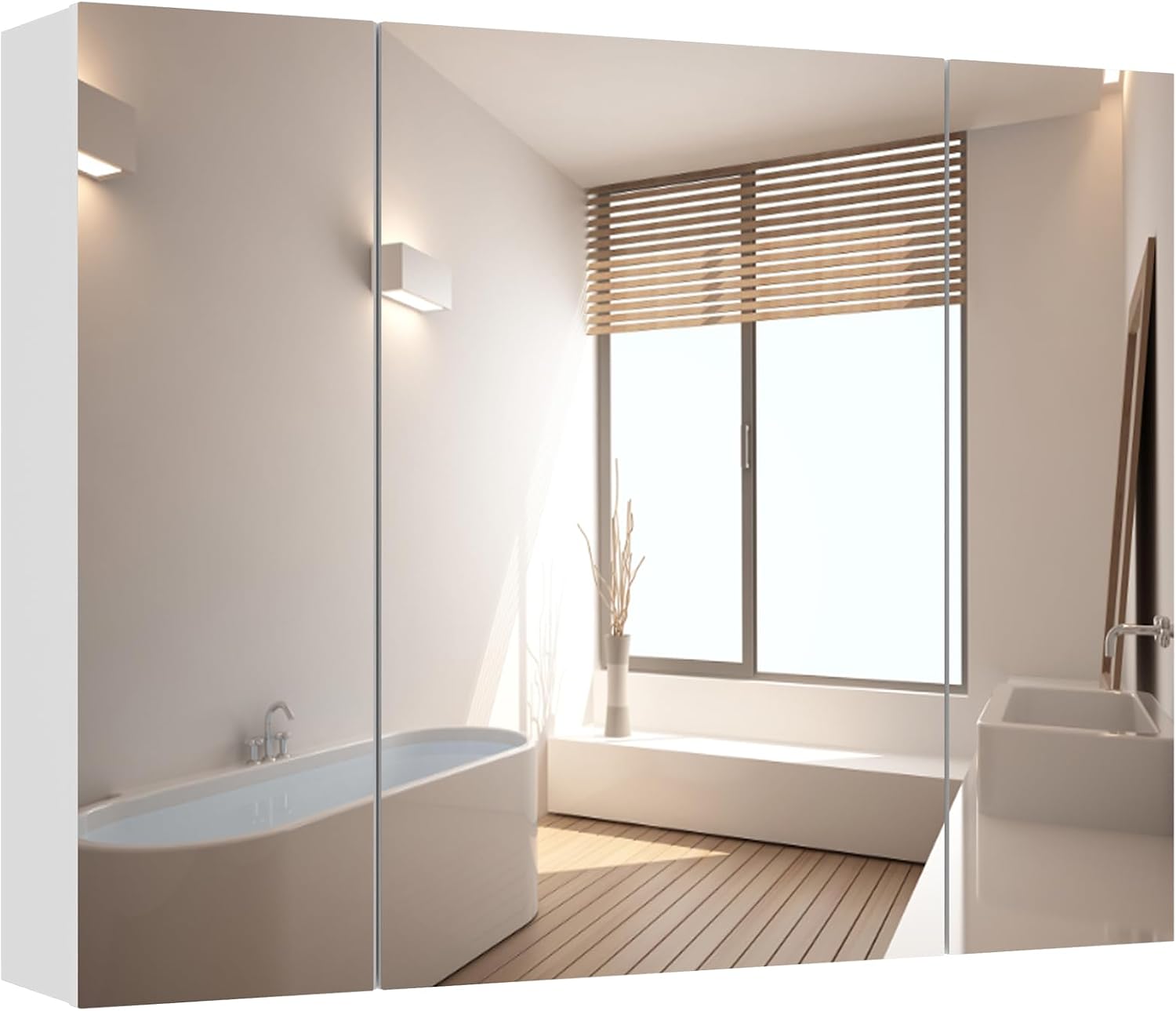 DICTAC Bathroom Medicine Cabinet with Mirrors 31.5x23.62 Inch Storage Cabinet with Mirror Wall Mounted Bathroom Mirror with Adjustable Storage Shelves and 3 Doors Mirror Medicine Cabinets for bathroom