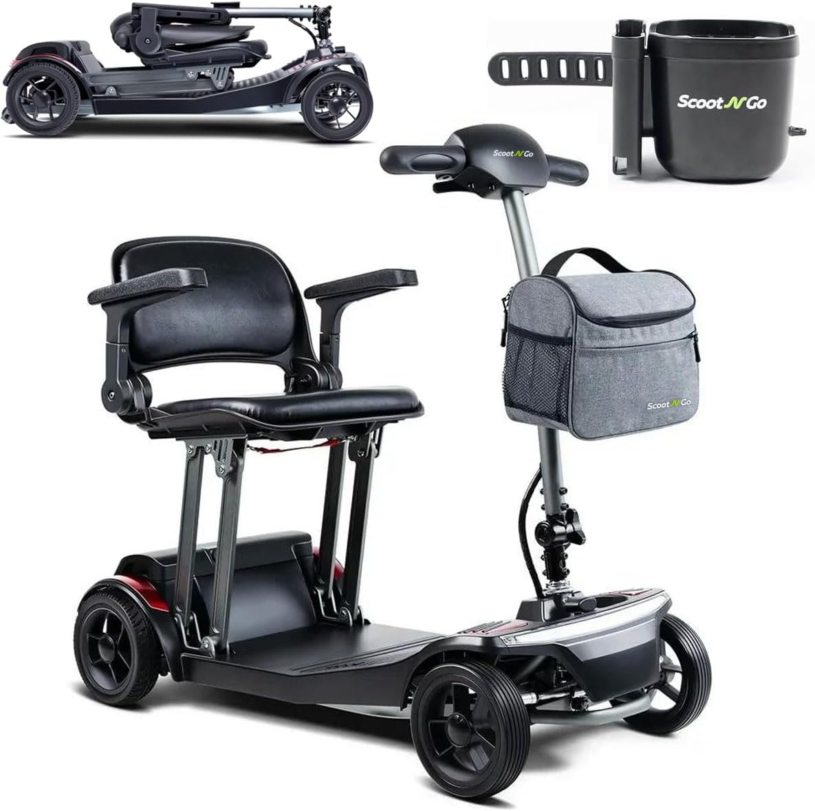 Mobility Scooter for Senior & Adults, Cruise & Airport Approved-44lb Foldable Portable Motorized Scooters with Removable Lithium Battery for 15.53 Miles Travel, 298lb Capacity (with 2-in-1 Holder)
