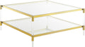 Convenience Concepts Royal Crest Acrylic Glass Square Coffee Table 34' - Modern 2-Tier Tempered Glass Living Room Table with Storage Shelf, Gold Chrome Frame Table with Acrylic Legs, Gold