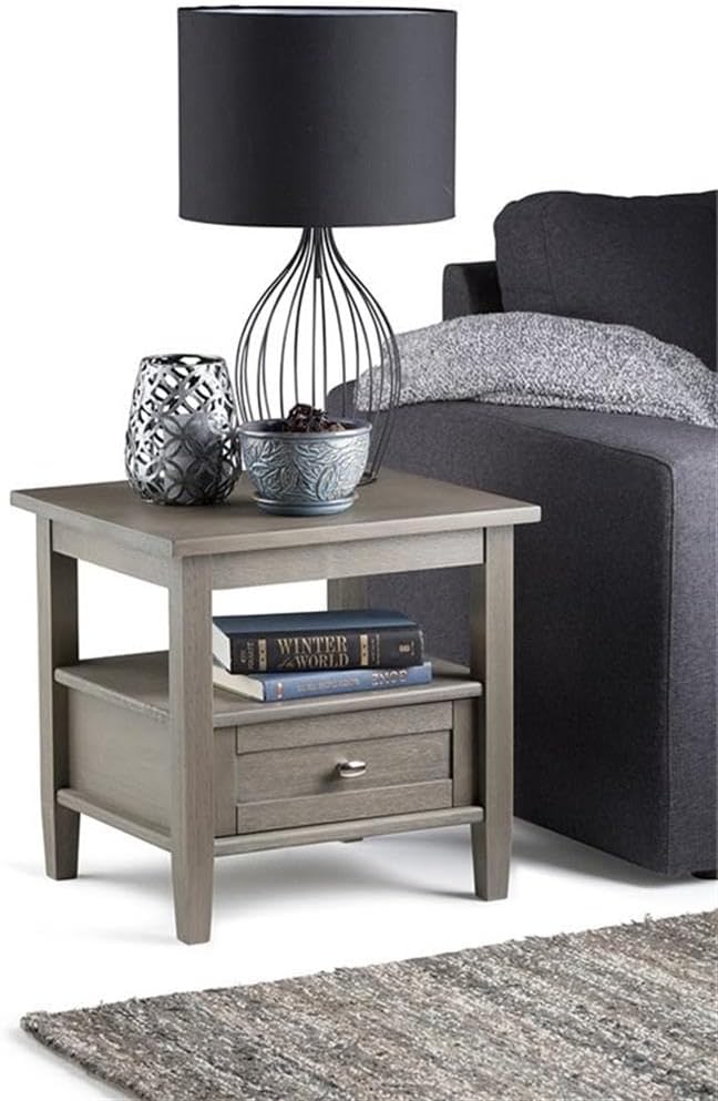 Small End Table for Living Room, Square Bed Side Table, Narrow Nightstand with Storage Drawer and Shelf for Bedroom, Unique Rustic Telephone Table for Sofa Side, Dark Grey Corner Table for Sofa Side