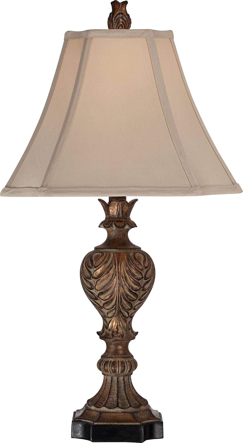 Regency Hill Regio Traditional Rustic Table Lamps 25.5' High Set of 2 Deep Espresso Aged Brown Leaf Tan Fabric Square Bell Shade for Cottage Core Living Room Bedroom House Bedside Nightstand Home
