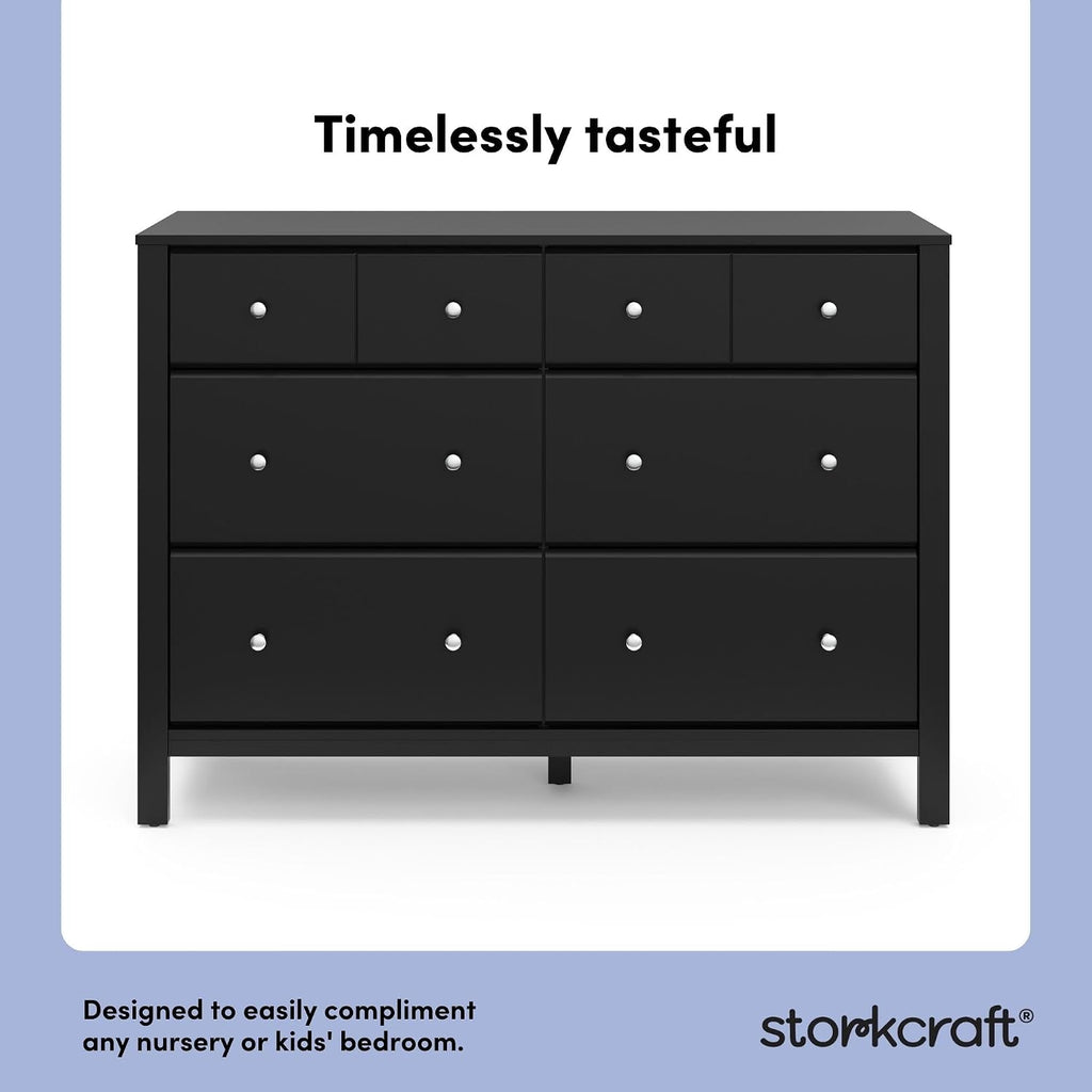 Storkcraft Horizon 6 Drawer Dresser (Black) – GREENGUARD Gold Certified Dresser for Nursery & Kids' Room, Modern Storage with Interlocking Drawer System