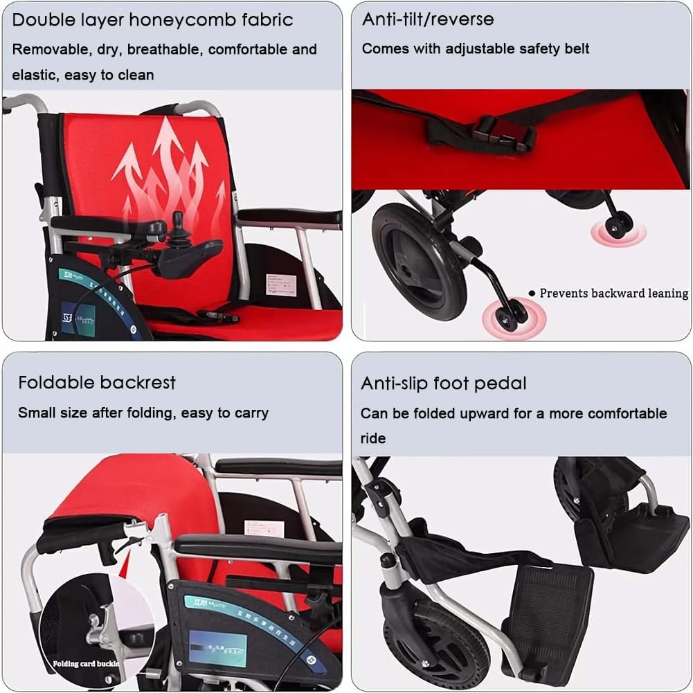 Lightweight Electric Wheelchair with Headrest, Foldable Adult Motorized Wheelchair, Aluminum Alloy Manual/Electric Transport Wheelchair, All-Terrain Travel Walker, Folding Power Wheelchair