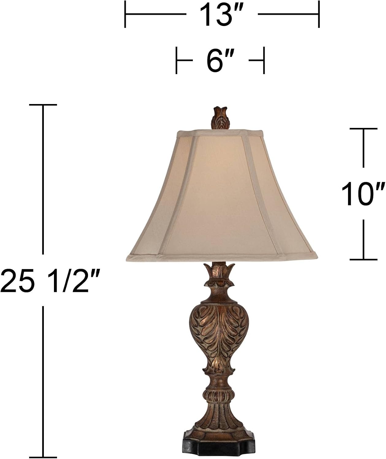 Regency Hill Regio Traditional Rustic Table Lamps 25.5' High Set of 2 Deep Espresso Aged Brown Leaf Tan Fabric Square Bell Shade for Cottage Core Living Room Bedroom House Bedside Nightstand Home
