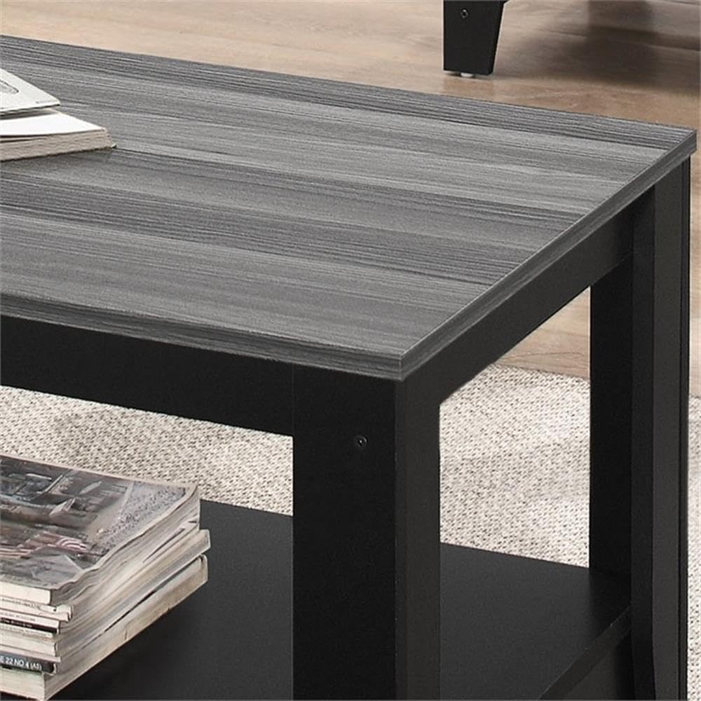 Pemberly Row 3-Piece Coffee Table Set, Particle Board and Laminate, Black and Gray Finish, Includes Rectangular Coffee Table and 2 End Tables with Shelves, Contemporary Living Room Accent Furniture