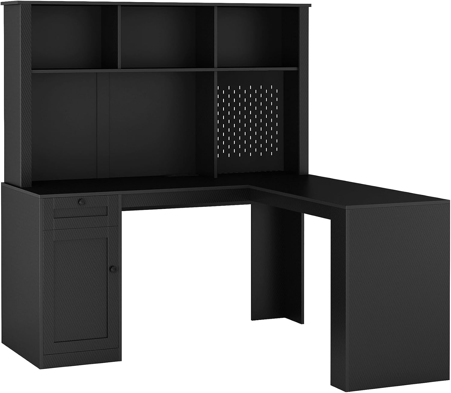 Black L-Shaped Home Office Desk with Hutch & Drawers, Modern Corner Desk with Bookshelf, Wood Study Writing Table Gaming Computer Desk for Bedroom, Home