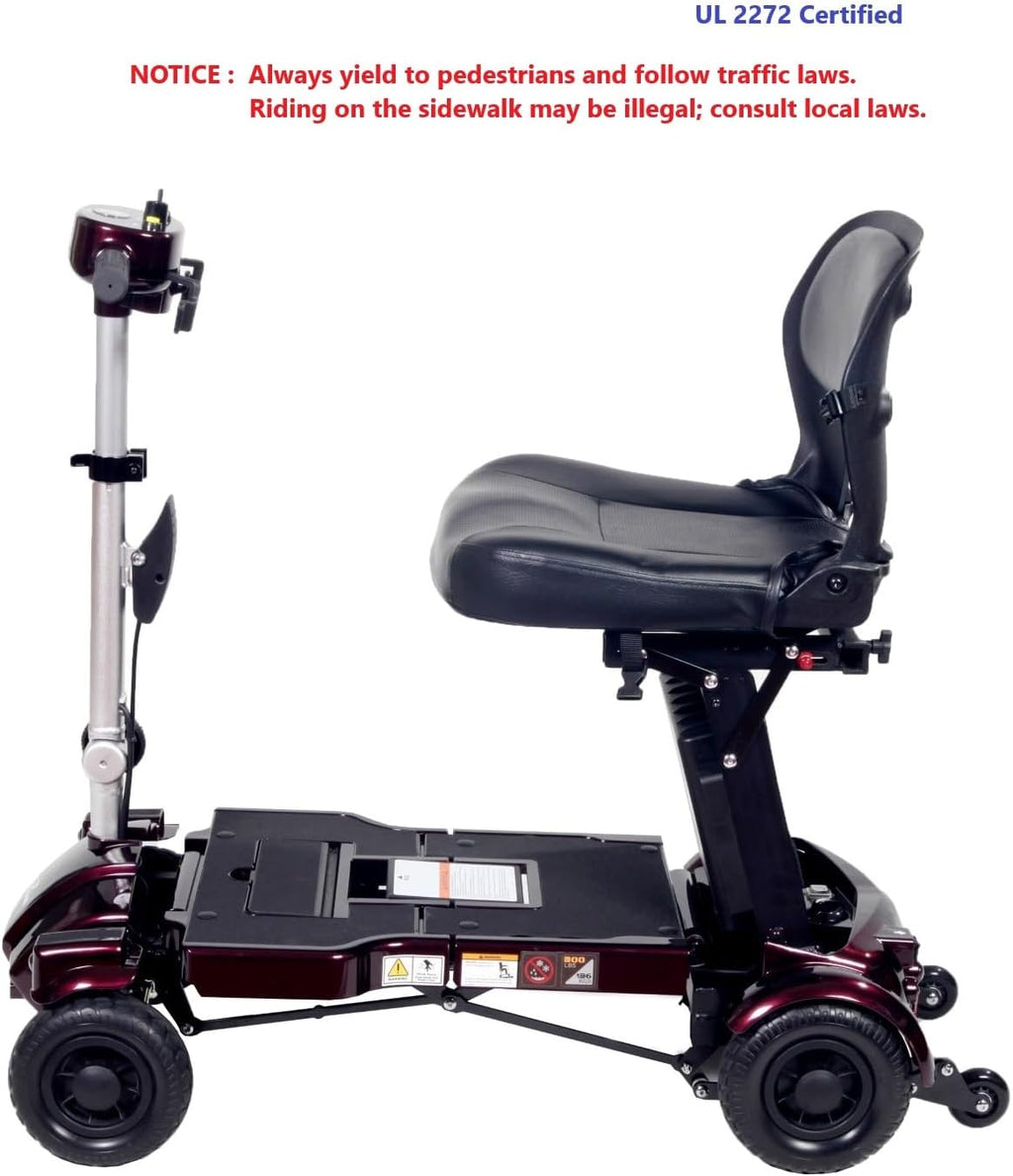 iLiving i3 Foldable Electric Scooter Mobility for Seniors and Adults, Alternative to Wheelchair, Portable and Travel Friendly – Upgraded Seat, 17 Inch, 53 Pounds (Burgundy)