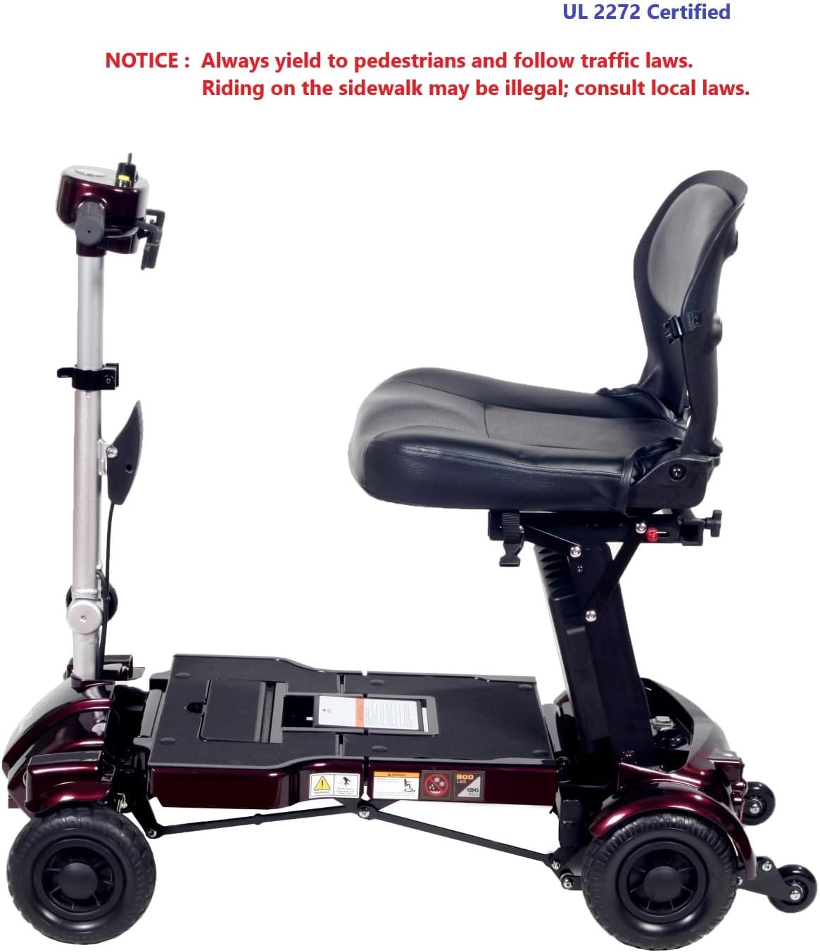 iLiving i3 Foldable Electric Scooter Mobility for Seniors and Adults, Alternative to Wheelchair, Portable and Travel Friendly – Upgraded Seat, 17 Inch, 53 Pounds (Burgundy)