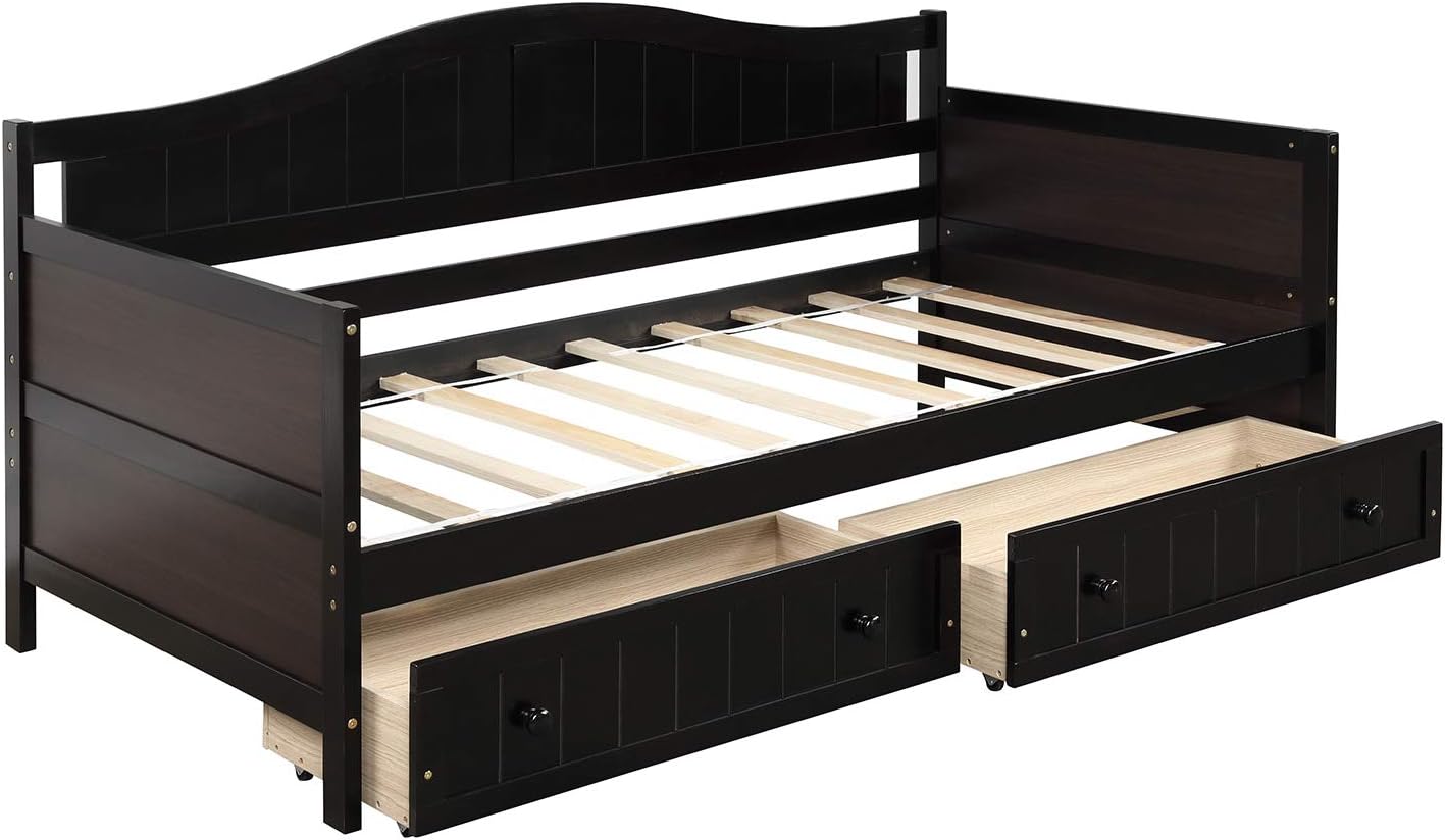 Harper & Bright Designs Wood Daybed with Storage Drawers, Twin Daybed Sofa Bed Frame for Bedroom, Guest Room, Living Room