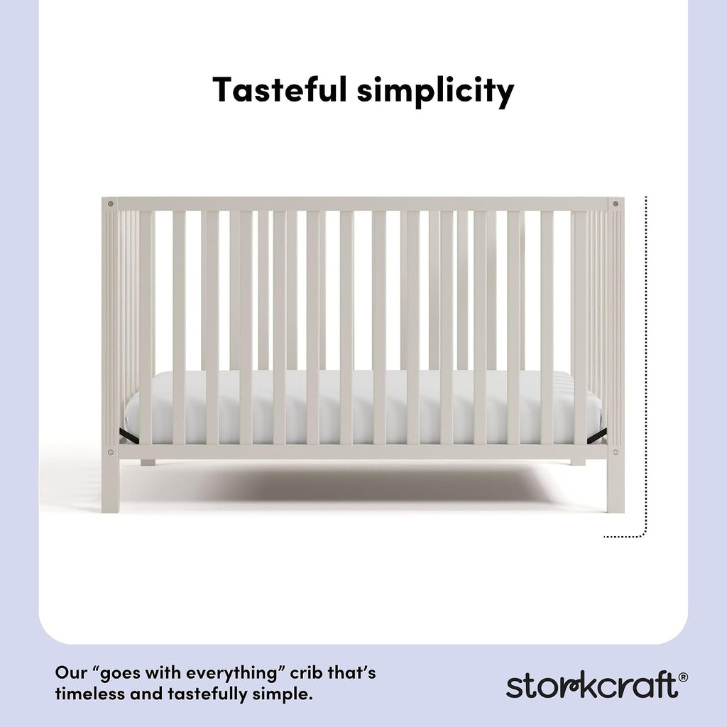Storkcraft Morningside 5-in-1 Convertible Crib – GREENGUARD Gold Certified, Fits Standard Crib Mattress, Converts to Toddler Bed, Daybed and Full Bed, 4 Adjustable Mattress Heights (Frosted Oat)