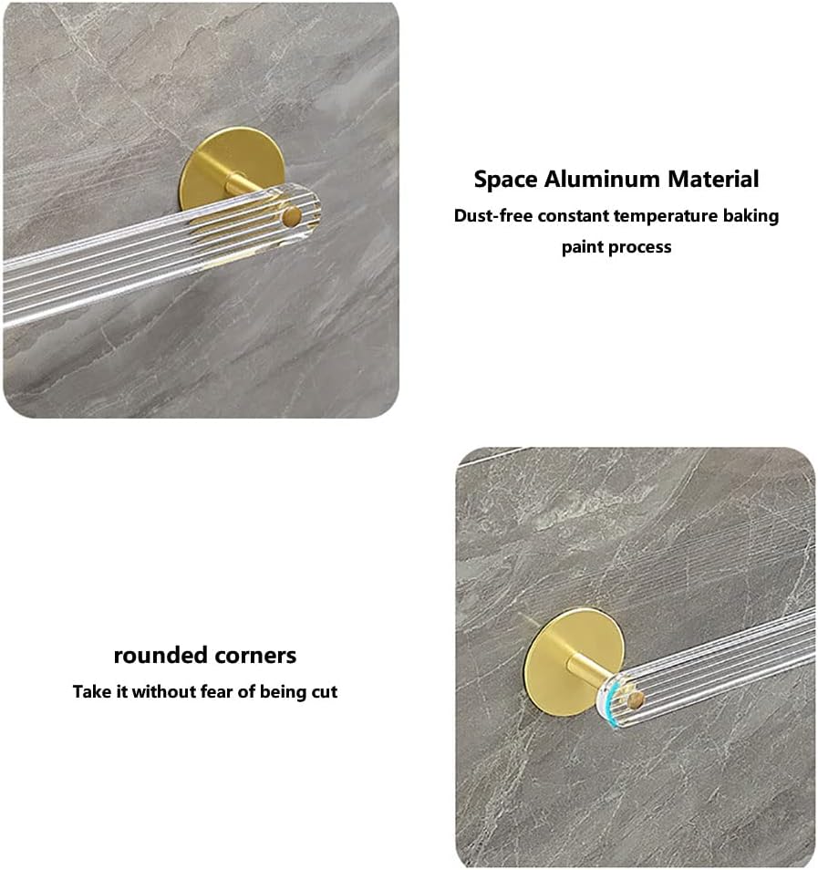 Towel Shelf Bar Acrylic Bath Hand Towel Bar Bathroom Wall Mounted Clear Acrylic Shower with Gold Base Lucite Restroom Wall Adhesive Drilled Mounted