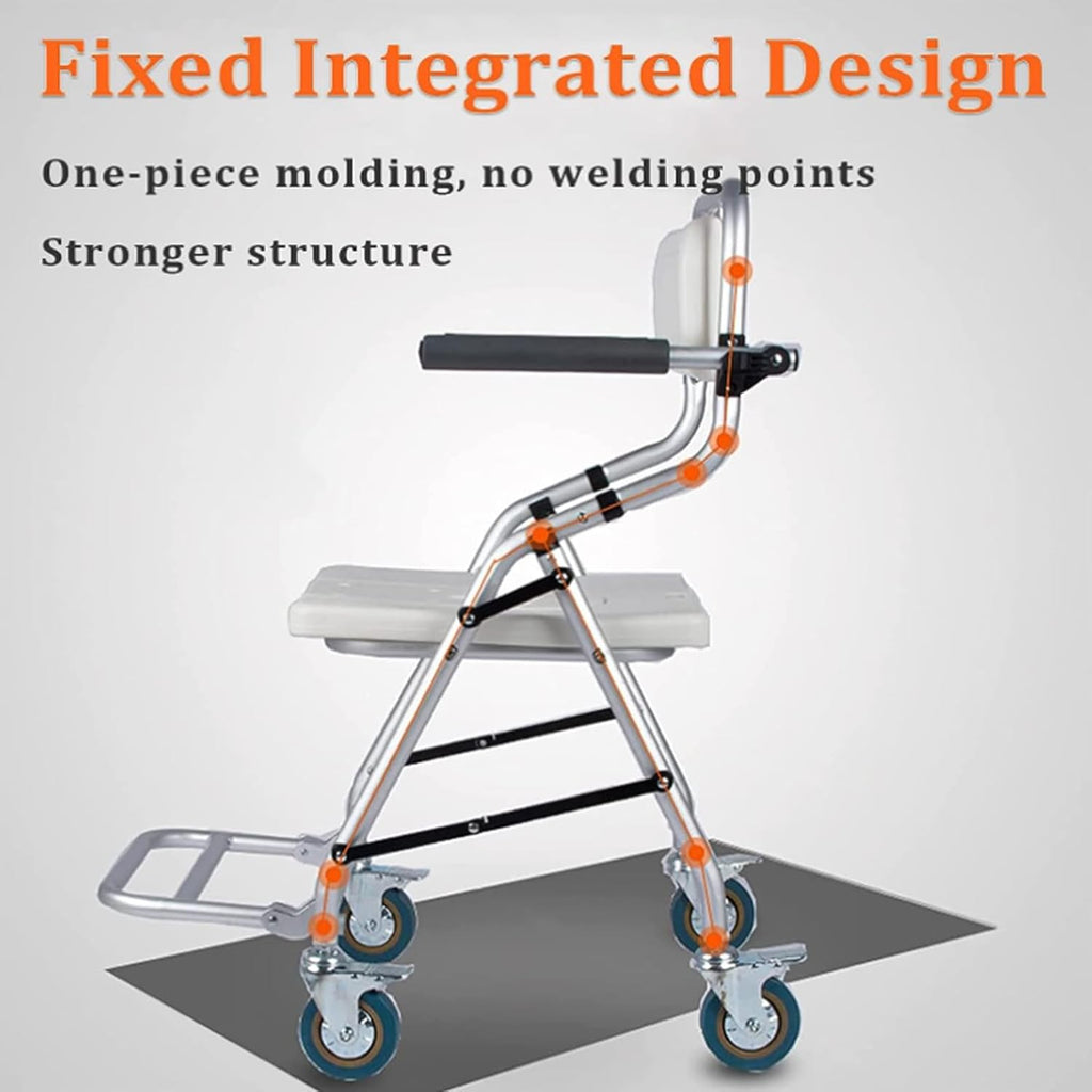 Portable Commode Chair, Commode Toilet Chair with Arms, Shower Seats for Elderly Foldable with Back, Ergonomic Seat, Mobility & Daily Living Aids, Load Capacity 150kg